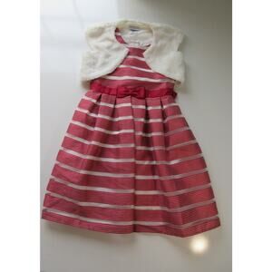 Jona Michelle Red Stripe Holiday Dress Girls Size 12 Faux Fur Jacket Formal